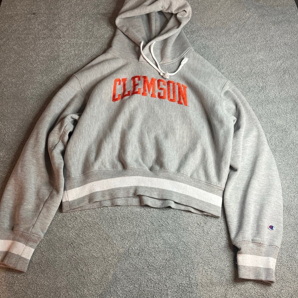 Champion Reverse Weave Clemson Tigers Cropped Hoodie Gray Orange M Women’s